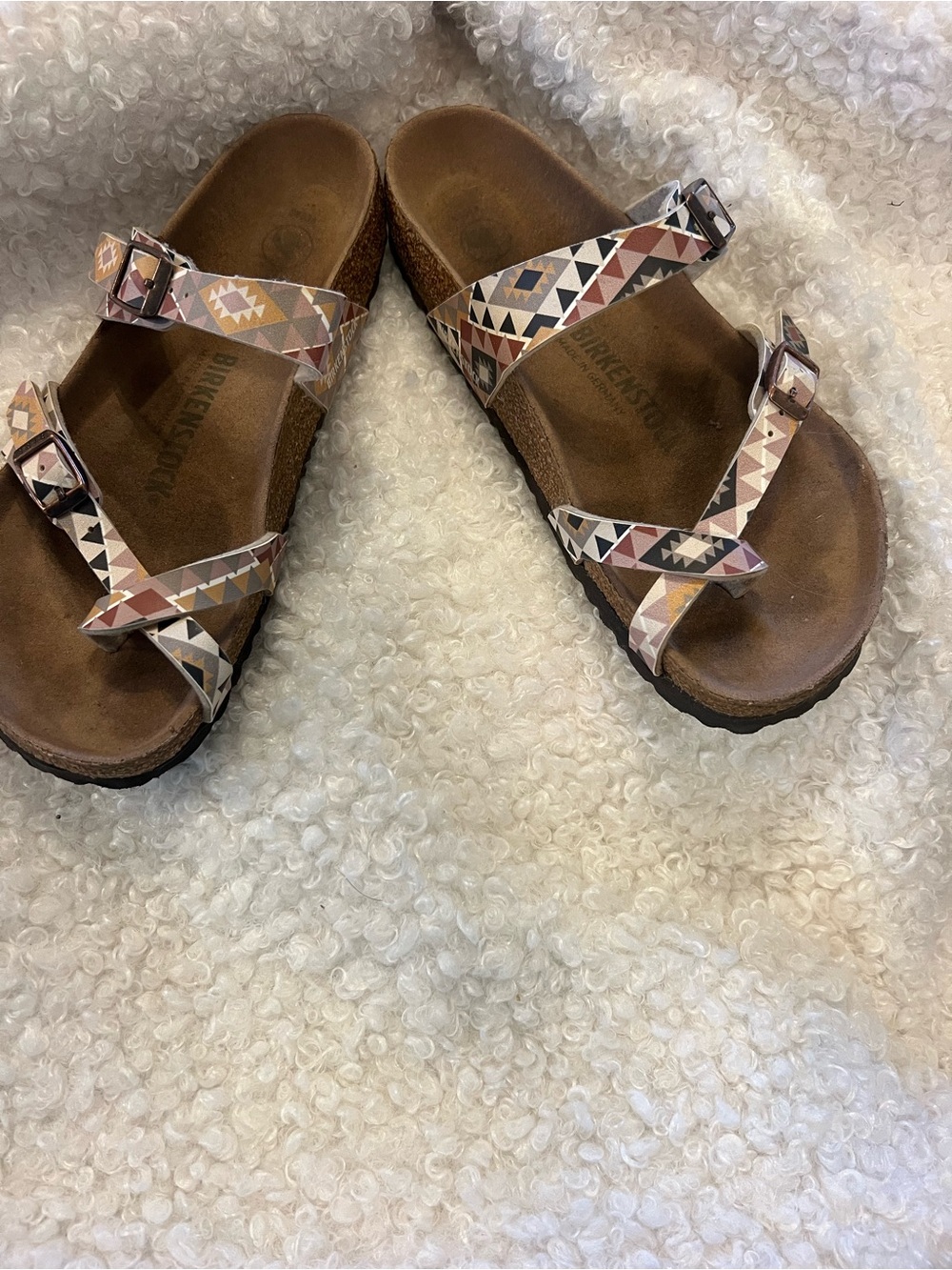 Birkenstock Mayari Sandals in Pink, Tan, Cream & Gray Geometric Print - Picture 2 of 15